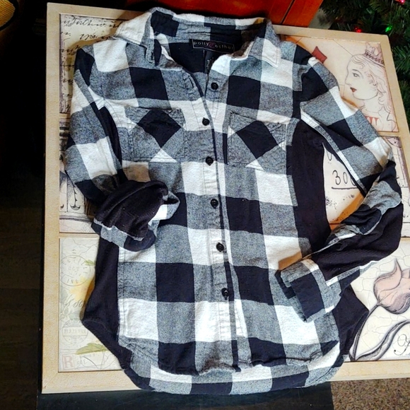 Polly Esther Button Down Black & White Flannel - Picture 5 of 7